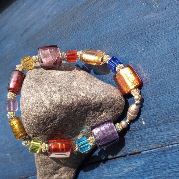 Colorful Silver foil glass art beads with square crystals, silver beads - Picture 8 of 8